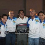 7. Si Mr. Robert Non, SMB consultant (nasa gitna), katabi mula sa kanan sina Coach Ryan Gregorio at Mr. Rene Pardo, PBA governor, at sa kaliwa naman sina Ms. Tatish Palabay ng San Miguel-Purefoods, at si Mr. Norman Ramos, general manager ng SMFI feed business.