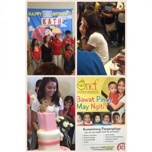 Pic collage of Kathryn Bernardo’s birthday celebration with the children of NCF Philippines 